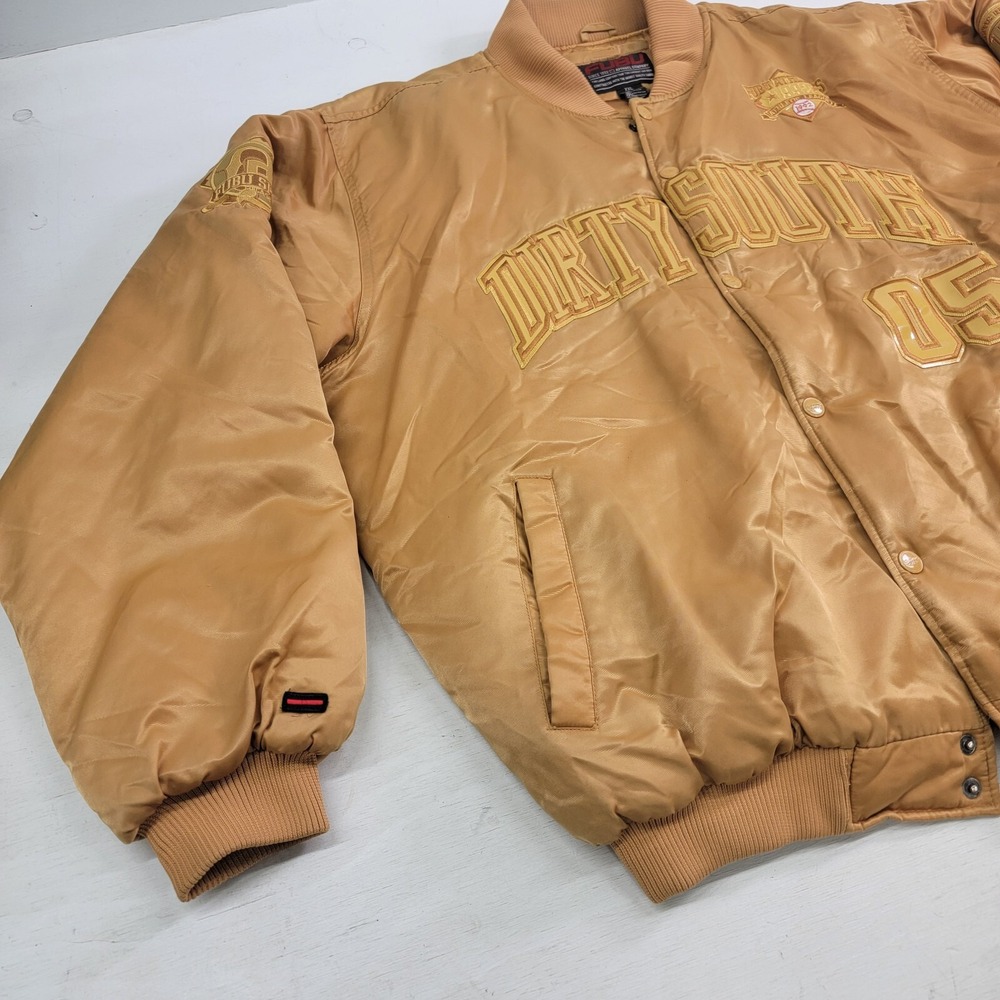 Vintage Fubu 90s Dirty South 05 City Series Gold Quilt Lined Bomber Jacket Rare! - Picture 2 of 16